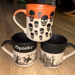 Halloween Mug Set 3 Cobwebs Cauldrons Skull Spooky Haunted House